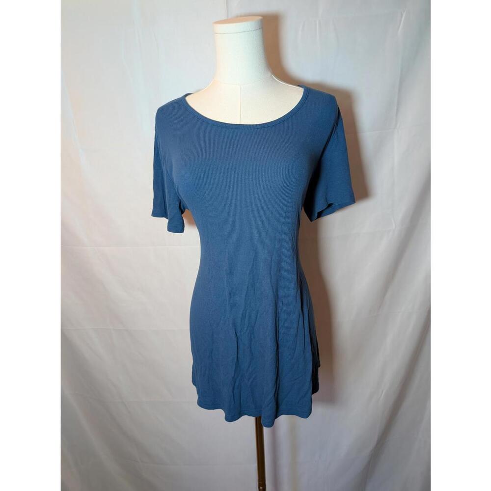 Smallshow Blue Short Sleeve Tunic Top with Waist-Cinching Tie Back Women's Large